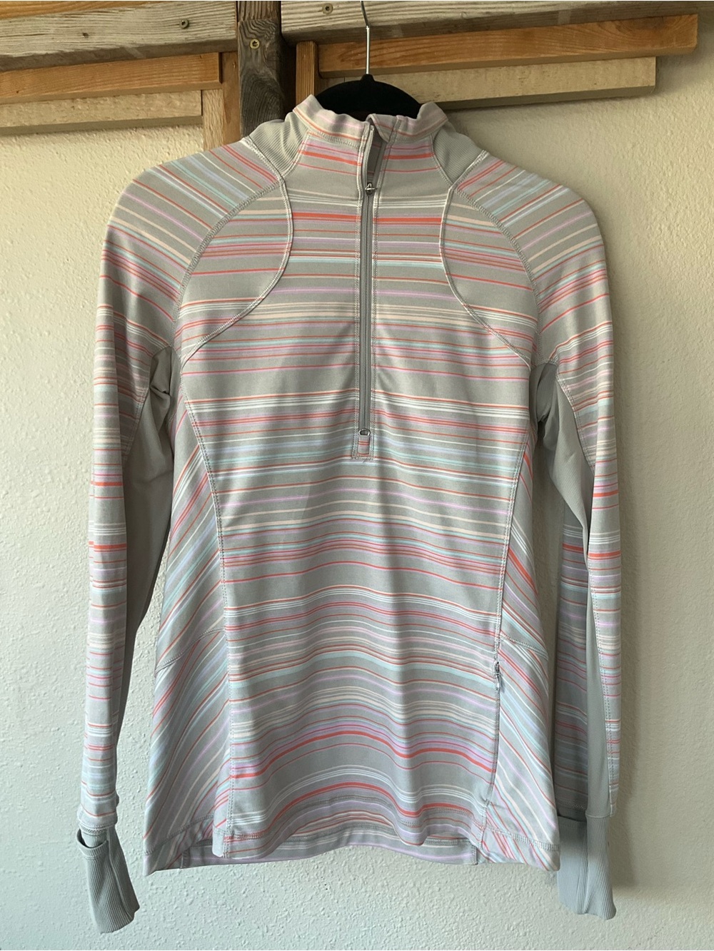 lululemon athletica Light Gray Striped Half-Zip Ski Pullover